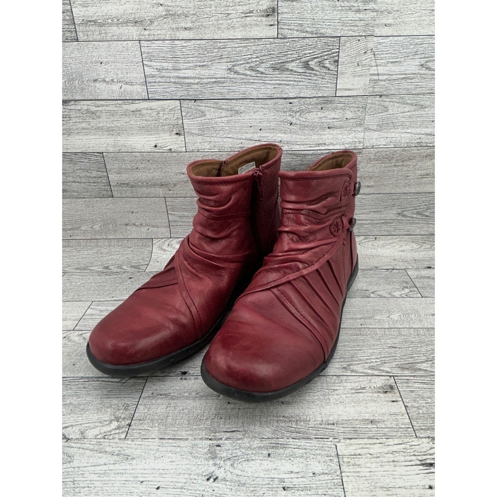 Rockport Red Leather Ankle Boots Womens Size 6.5M Side Zip Comfort Casual